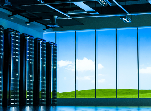 Picture showing a server room with green plains outside the window 2